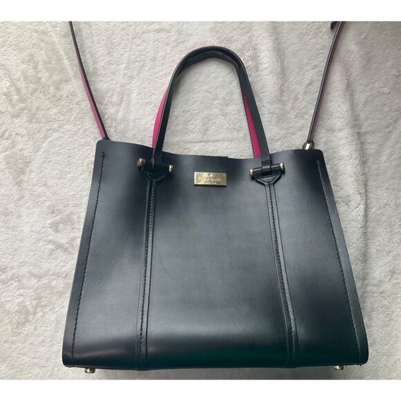 Kate Spade Arbour Hill Kyra Sweetheart Crossbody Hand Bag Black Pink Leather*Rea - Picture 2 of 16